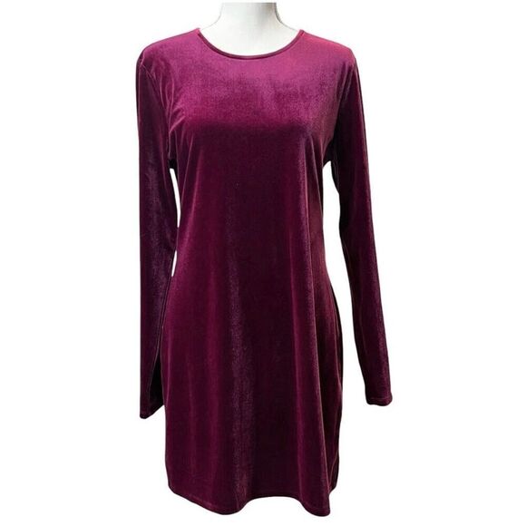 NWT Gianni Bini Midnight Glamour Pam Velvet Crew Neck Long Sleeve Dress Merlot L - Picture 1 of 7